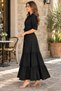 Women's Long Sleeve Skirt Frilly Waist Belted Tricotone Full Length Shirt Dress - 4