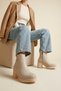 ZRİN-3057 Premium Beige Slip-On Zipper Boots with 6 cm Thick Heels for Women