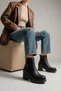 ZRİN-3057 Premium Black Slip-On Zipper Boots with 6 cm Thick Heels for Women