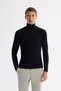 Men's Black Full Turtleneck Wool Blend Jacquard Knitwear Regular Fit Sweater A42Y5074
