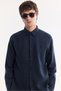 Men's Navy Blue Buttoned Collar 100% Linen Comfort Fit Shirt B002191 - 4