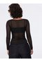 BLACK-STRIPED MODAL/FULL ELASTANE SHEER BLOUSE - 5