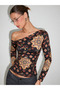 WOMEN'S BLOUSE WITH ETHNIC PATTERNS AND SPANDEX