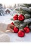 Christmas Pine Tree Ornament Red Color Acetate Boxed Shiny Matte 6 Pieces 8 cm Christmas Balls - 4
