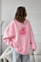 Women's Pink Crew Neck Sweatshirt Dress – Pink Duck Printed 3 Yarn Ş Fleece-Lined Oversize - 5