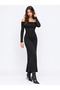 Black Bardot Collar Ruched Maxi Sandy Dress