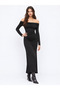 Black Bardot Collar Ruched Maxi Sandy Dress - 4
