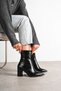 Women's Croco Black Pointed Toe Thick Heeled Zippered Stylish Daily Boots (9 cm) - 2