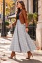 Gray Color Black Plaid Striped 90 cm Length Elastic Waist Full Flawed Skirt with Hidden Pockets - 2