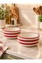 Modern Rhythm Series Red Striped Pattern 2-Piece Presentation and Serving Bowls Ceramic 14 cm Presentation Bowl - 3