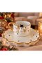 New Year's Gift: Turkish Coffee Cup and Serving Saucer with Snowman Figurine, Pearls, and Gold Accents - 7