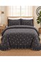 Elora Anthracite Gray Ruffled and Floral-Embroidered 100% Cotton 6-Piece Double-Size Luxury Duvet Cover Set - 2