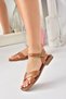 Tan Genuine Leather Cross Strapped Daily Women's Sandals M291041503 - 2