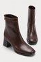 Women's Brown Blunt Toe Thick Heeled Back Zipper Orthopedic Insole Boots Owena - 5