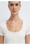 Textured Semi-Buttoned Ecru T-Shirt Fitted / Bodycon Cut 1614008-70057 - 6