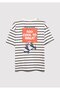 Printed Striped Ecru T-Shirt Oversize / Wide Cut 6610449-84041 - 3