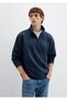 Semi-Zip Navy Blue Basic Sweatshirt 0S10278-70490 - 3