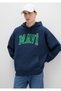 Logo Printed Hooded Navy Blue Sweatshirt 067149-29743 - 3