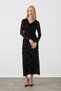 Degaje Collar Velvet Textured Long Evening Dress - Black - 3