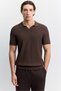 Men's Coffee Buttonless Polo Collar Full Jacquard Short Sleeve Regular Fit Sweater A62Y5060 - 6