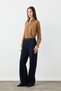 Knitted Belted Wide Leg Denim Trousers - Navy Blue
