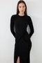 Knot Detailed Lycra Long Evening Dress - Black - 8