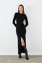 Knot Detailed Lycra Long Evening Dress - Black - 4