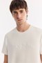 Men's Ecru Crew Neck Printed Bi-Stretch Interlock Regular Fit T-Shirt A61Y1058 - 2
