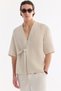 Men's Beige Double Breasted Soft Touch Short Sleeve Comfort Fit Shirt A61Y2096 - 6