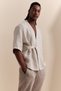 Men's Beige Double Breasted Soft Touch Short Sleeve Comfort Fit Shirt A61Y2096