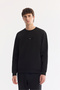 Men's Black Crew Neck Cotton Easy-Iron Bi-Stretch Regular Fit Sweatshirt A61Y1205