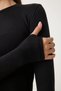 Women's Black Crew Neck Stretch Fabric Viscose Bodysuit with Fingerholes - 3