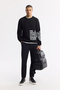Men's Black Crew Neck Printed Bi-Stretch Interlock Regular Fit Sweatshirt A51Y1237 - 7