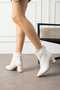 Larina White Women's Pointed Toe Leather Look Chunky Heel Booties - 4