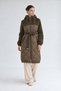 Quilted, Checkered Belt-Detail Coat, Khaki