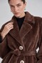 Belted Detailed Fur Coat, Brown - 4