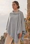 Snap Fastener Premium Shoulder Shawl Poncho - Gray - 3