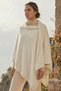 Premium Shoulder Shawl Poncho with Snap Fasteners - Beige