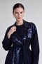 Navy Blue Jacket Set with Sequin Tie-Detail and Belted Waist - 4