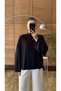 High Collar Oversize Flowy Long Sleeve Black Blouse