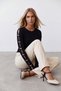 Women's Black Crew Neck Blouse with Gold Button Detail on Sleeves ALC-X14336