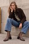 Women's Milk Coffee-Colored, Square-Toed, Leather, Plain, Side-Zip Closure, Thick Heel, Stretch Ankle Boots - 7