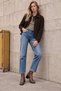 Women's Milk Coffee-Colored, Square-Toed, Leather, Plain, Side-Zip Closure, Thick Heel, Stretch Ankle Boots - 6