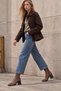 Women's Milk Coffee-Colored, Square-Toed, Leather, Plain, Side-Zip Closure, Thick Heel, Stretch Ankle Boots - 4
