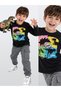 Boys' Winter Dinosaur-Print Cotton Black Long-Sleeve 2-Piece T-Shirt and Pants Set, Ages 4–10