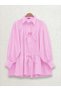Front Buttoned Ribbon Detailed Loose Shirt - Pink - 4