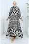 Alaçatı Pattern Half Button Dress 2137-03 Black Cream
