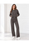 Women's Two-Piece Set: Soft-Textured Jacket with Bomber Collar, Long Sleeves, Snap Buttons, and Pockets, and Soft-Textured, Comfortable-Fit Pants with Elastic Waistband, Drawstring, and Wide Legs, in Brown. - 6