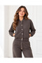 Women's Two-Piece Set: Soft-Textured Jacket with Bomber Collar, Long Sleeves, Snap Buttons, and Pockets, and Soft-Textured, Comfortable-Fit Pants with Elastic Waistband, Drawstring, and Wide Legs, in Brown. - 2