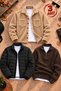 Men's 3-Piece Winter Outfit Set – Quilted-Lined Puffer Jacket + Buttoned, Oversized Plush Jacket + Brioche Knit Mock Neck Half-Zip Sweater